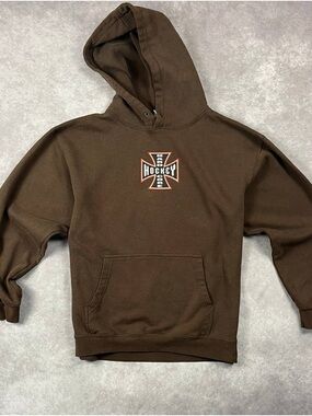 [283] Y2K Vintage Hardcore Hockey Hoodie Brown S Size